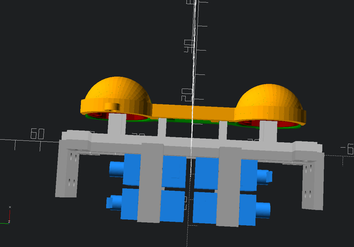 The eye mechanism from the top, showing how the eyes and eyelids are mounted